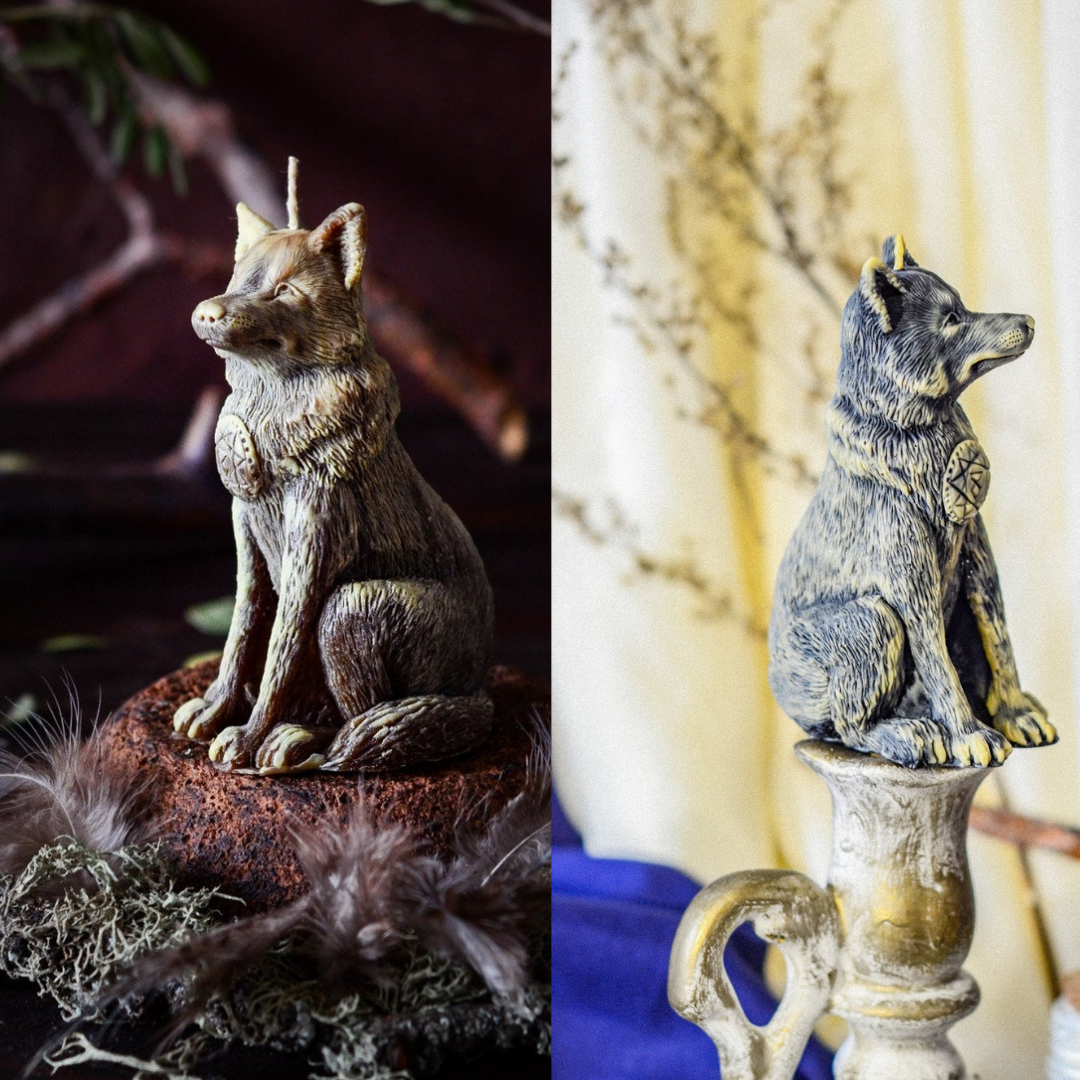 Loyal Companion: Beeswax Wolf Spirit Candle